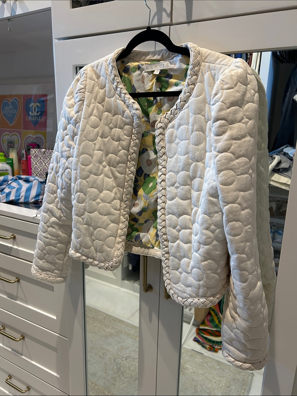 Karlie Quilted Ivory Braided-Trim Jacket
